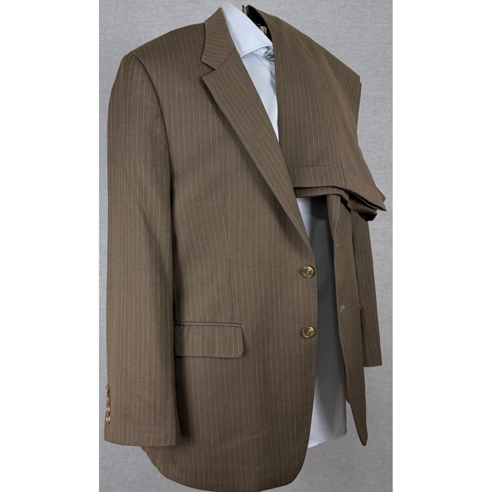 Ralph Lauren Mens Brown Pinstripe Wool Suit 42L 35x29 Herringbone 2-Butt